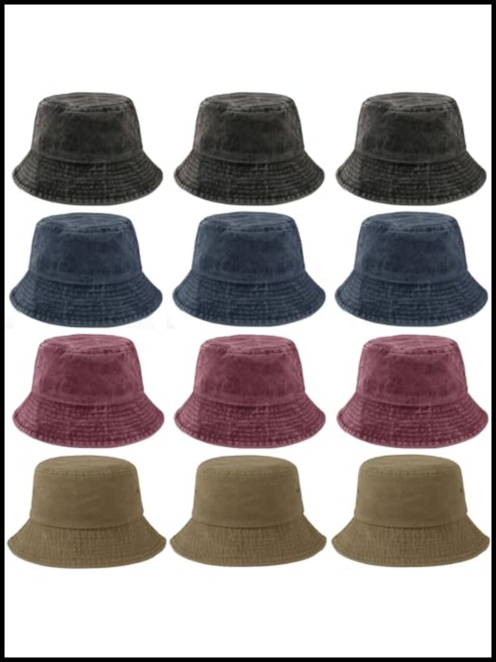 12 Pack Vintage Washed Distressed Bucket Hat Cotton Foldable Unisex